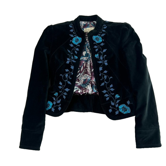 Lucky Brand Jackets & Blazers - Lucky Brand Live In Love Blazer Jacket Women's Size S Velvet Embroidered Boho